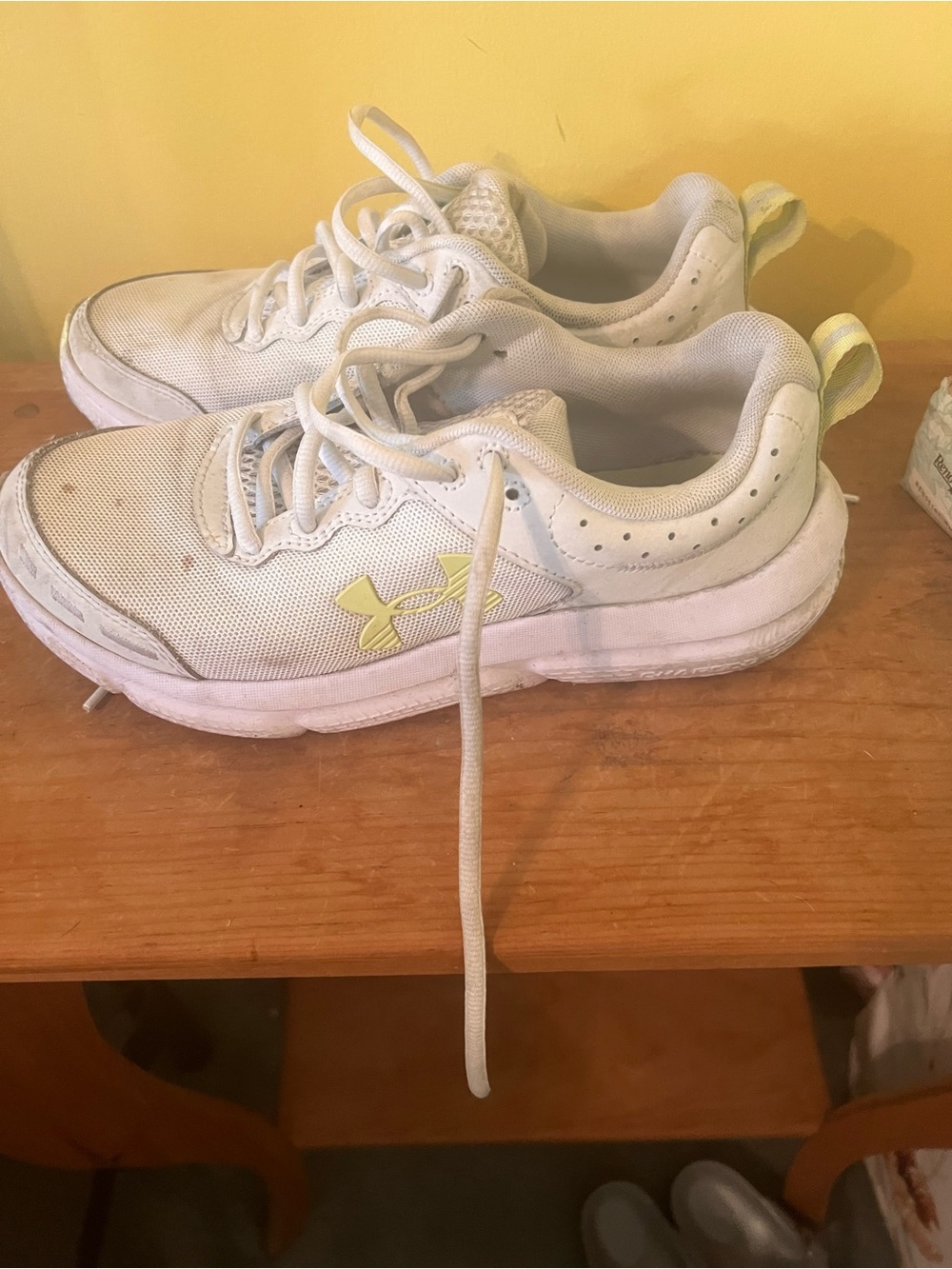 Under Armour White and Yellow-Accent Women's Athletic Shoes
